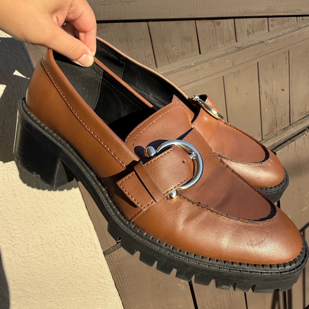 Marc Fisher Brown Loafers with Silver Buckle
